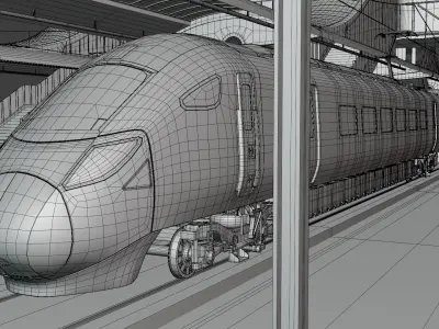 Station with Azuma train II 3D model