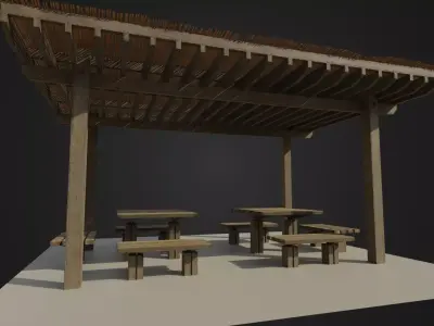 Pergola with benches Low-poly 3D model