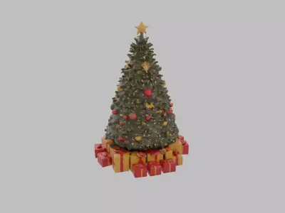 Decorated Christmas Tree with Gifts - Holiday 3D Model Low-poly 3D model