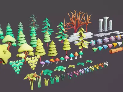 Low Poly Nature Forest Gradient Pack Low-poly 3D model Free low-poly 3D model