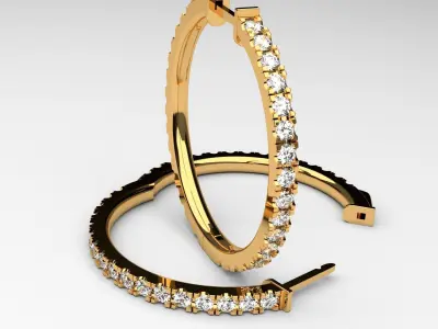 Diamond hoop earrings round rings luxury classic 3D print model