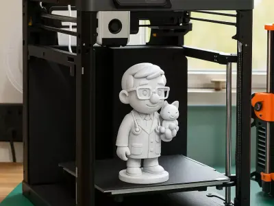 Veterinarian Cartoon Character 3D Model with Cat  for Printing 3D print model