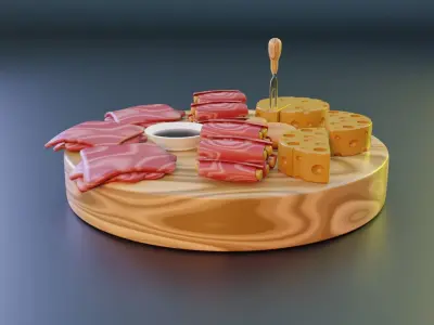Chesse and meat 3D model Low-poly 3D model