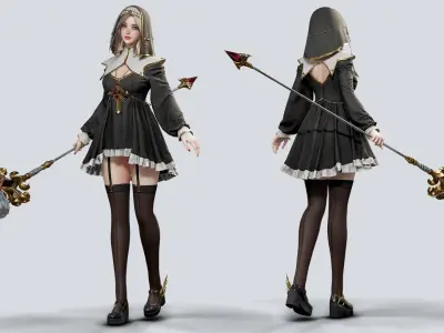 Priestess Girl -  Game Ready Low-poly 3D model