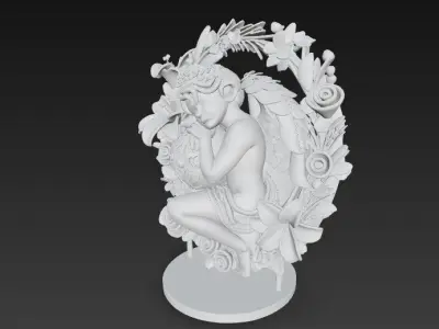 3D Printable Rococo Style Angel and Floral Statue 3D model