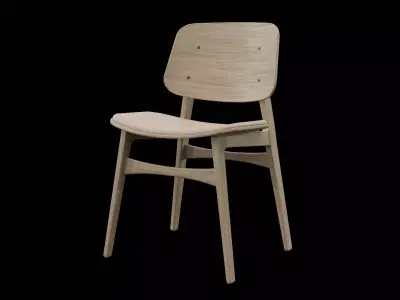 Soborg Chair-3051-lacquered oak and leather Low-poly 3D model