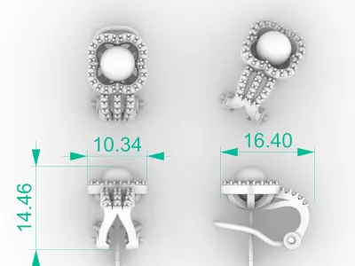 Flower Pearl and Diamond Stud Earrings 3D print model