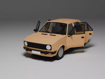 Low Poly 1980s Compact Sedan 3D Model Car09 Low-poly 3D model