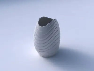 Bowl compressed with smooth horizontal dents 3D print model