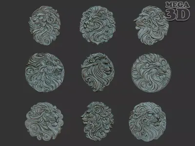 Lion basrelief Pack 240805 3D Model Collection