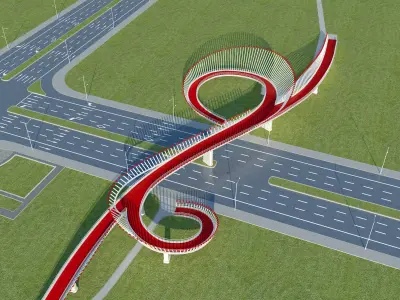 Modern curved pedestrian bridge 3D model