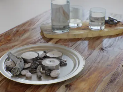 Table Wooden Living Room - Fully Decorated PBR Scene Low-poly 3D model