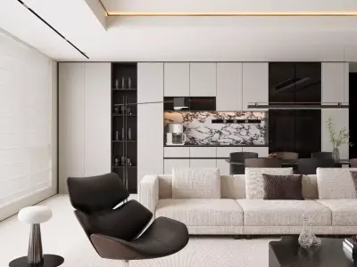 modern light luxury integrated living and dining room spaces 3D model