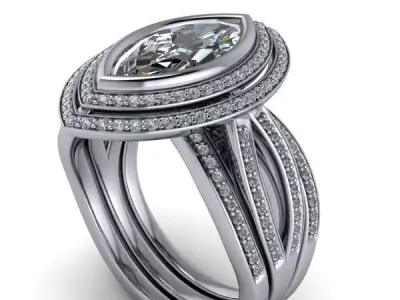 Glamorous Marquis Diamond Engagement Ring Halo Fashion Modern  3D print model