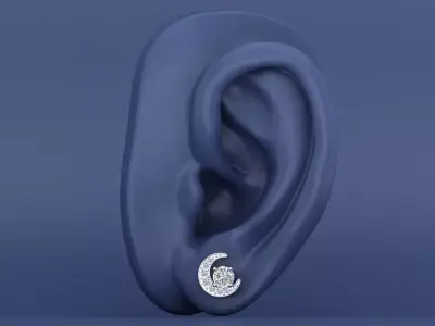 Enchanting Crescent Moon Diamond Stud Earrings 3D CAD Design 3D print model