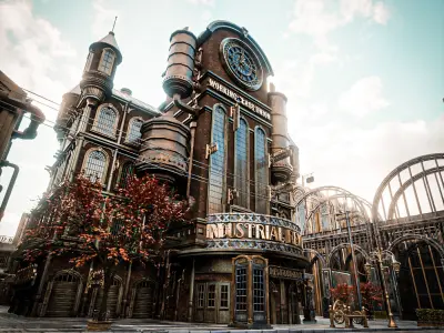 STEAMPUNK INDUSTRIAL BUILDING 10 Low-poly 3D model