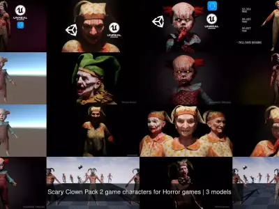 Scary Clown Pack 2 game characters for Horror games 3D Model Collection