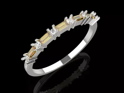 White Gold Diamond and Yellow Ruby STL 3D Ring Model jr00190 3D print model