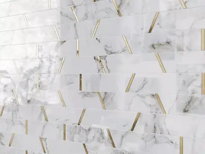 Fitz Classic Marble Brass Mosaic Tile Matrix Trapezoid Tile 3D model