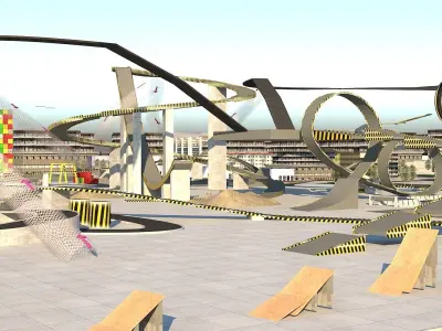 Car Stunt and Show Area Ramps Drift and More Low-poly 3D model