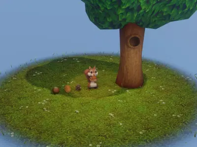 Cartoon Animated Squirrel with Props 3D Model Low-poly 3D model