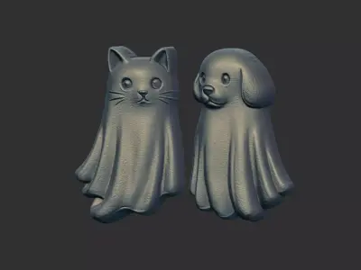 cat and dog ghost halloween decor  3D print model
