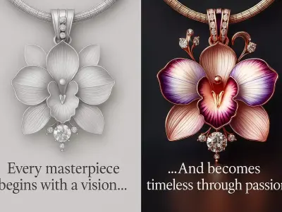 Elegant Orchid Pendant with Ruby  Stones 3D Jewelry Model 3D model