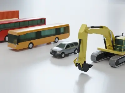 Vehicles Collection Lowpoly - 10 Items set Low-poly 3D model