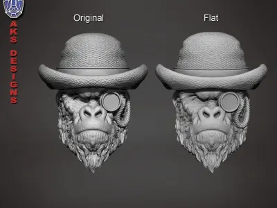 Gentlemen Gorilla Bas relief Art for CNC and jewelry 3D print model