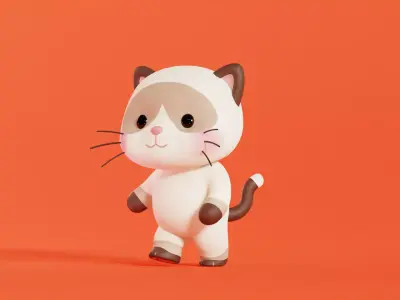 Cat Cartoon Character Rigged Animated Siamese Chibi Kawaii Low-poly 3D model