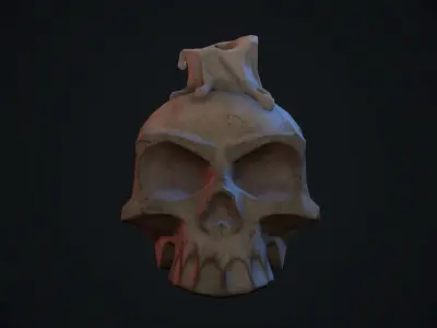 Old Skull with a Candle Low-poly 3D model