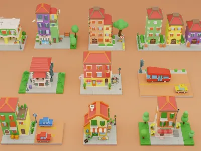 Cartoon City Islands Exteriors Low-poly 3D model