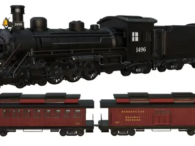 Steam Train - Rigged Low-poly 3D model
