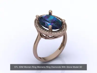 3 Models Radiant Oval Round Big Stone STL 3DM Women Rings  3D Model Pack