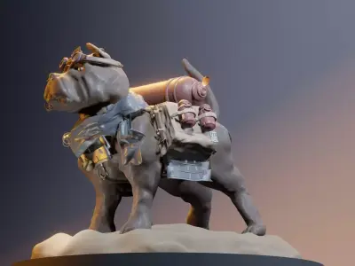 Bulldog 3D model statue of dog with backpack 3D model