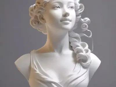 Elegant Marble Bust Classical Beauty Intricate Hair Details Low-poly 3D model