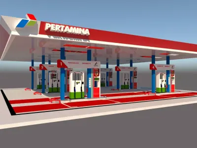Indonesian gas station Pertamina brand 3D model