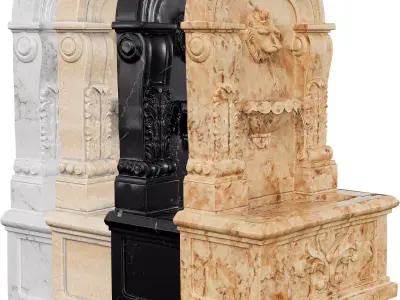 Ornate Marble Wall Fountain Classical Lion Head Low-poly 3D model