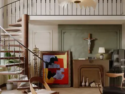 Mid Century interior scene 3D model