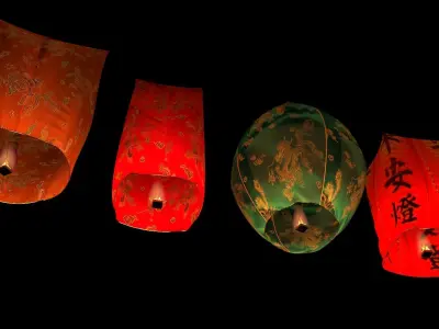 Chinese red sky lantern  3D model shop