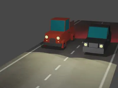 low poly cars truck road Low-poly 3D model