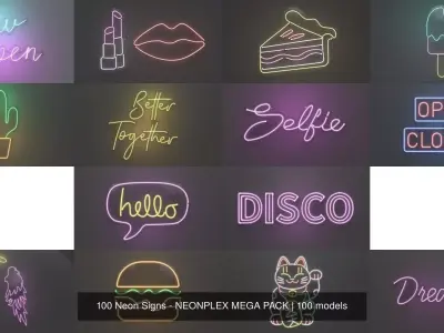 100 Neon Signs - NEONPLEX MEGA PACK 3D Model Collection