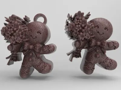 ginger cookie with flowers 2  3D print model