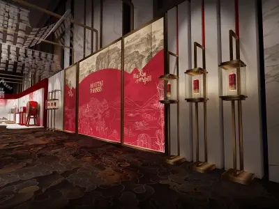 Chinese exhibition hall Low-poly 3D model