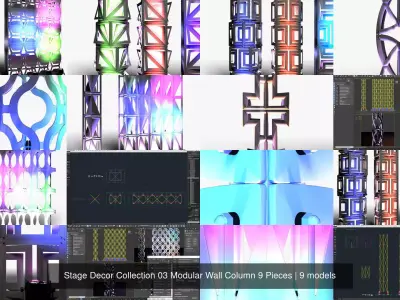 Stage Decor Collection 03 Modular Wall Column 9 Pieces