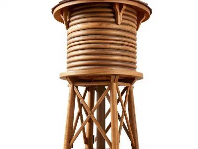 Wooden Water Tower Model Pack for Game and Environment Design Low-poly 3D model