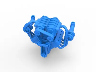 Twin turbo supercharged V8 Engine Version 7 Scale 1 to 25 3D print model