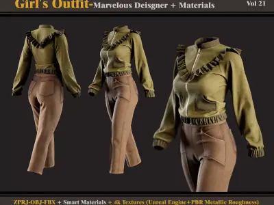 Girl Outfit- MD-Clo3d - OBJ - FBX- Materials-Textures- FREE Free 3D model