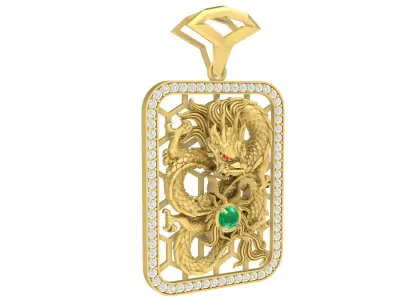 Rectangular Dragon Pendant with Gemstone Center  3604 3D print model