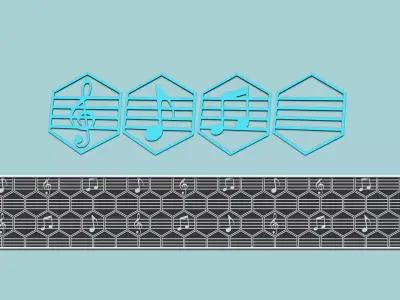 Hexagonal Wall Panel A14 Music - Interior Design Decoration 3D print model